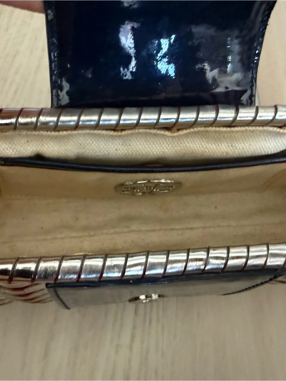 Tory Burch Navy Patent Leather Frame Wallet